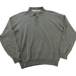Jhane Barnes Polo Shirt Mens Medium Gray Wool Blend Golf Performance Long Sleeve